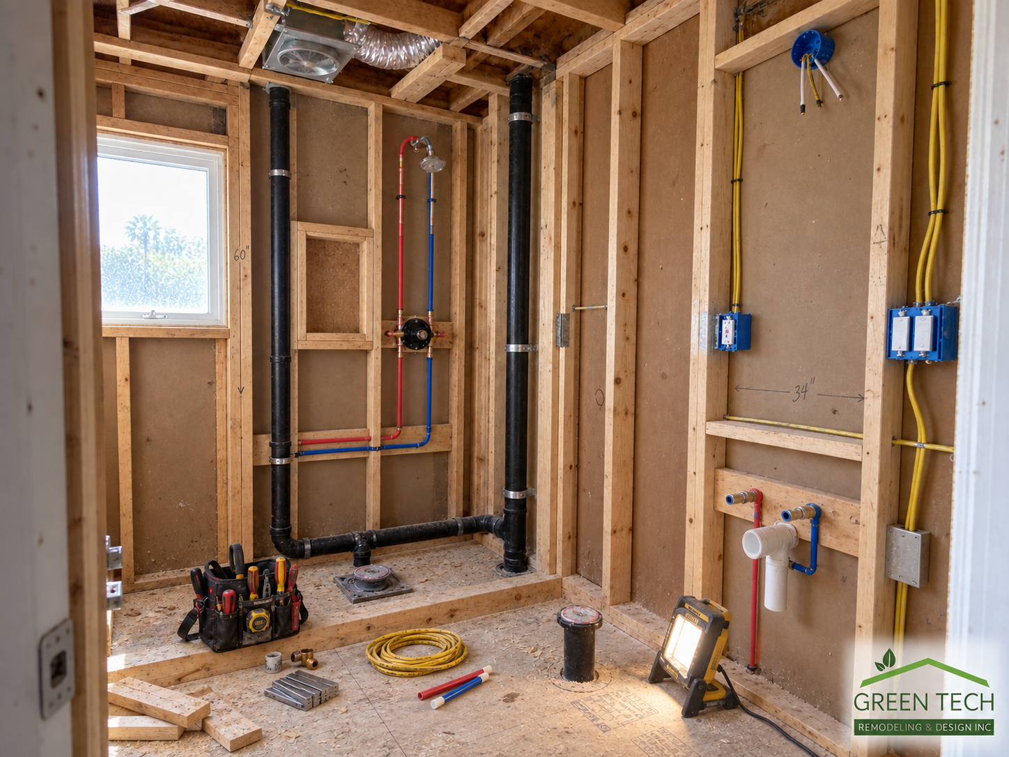 Licensed electrical and plumbing work during a Green Tech home renovation